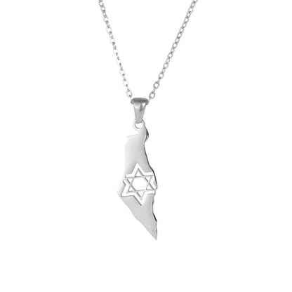 Land of Israel Flag Map Necklace Stainless Steel Star of David State Israeli Jewish Judaism Ethnic Pendant Chain Collar Choker