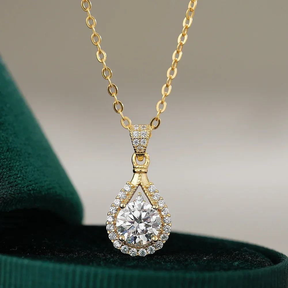 Luxury 100% Real 18k Gold Drop Pipa Pendant Women's Clavicle Chain Moissanite Necklace