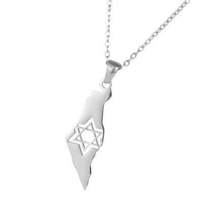 Land of Israel Flag Map Necklace Stainless Steel Star of David State Israeli Jewish Judaism Ethnic Pendant Chain Collar Choker